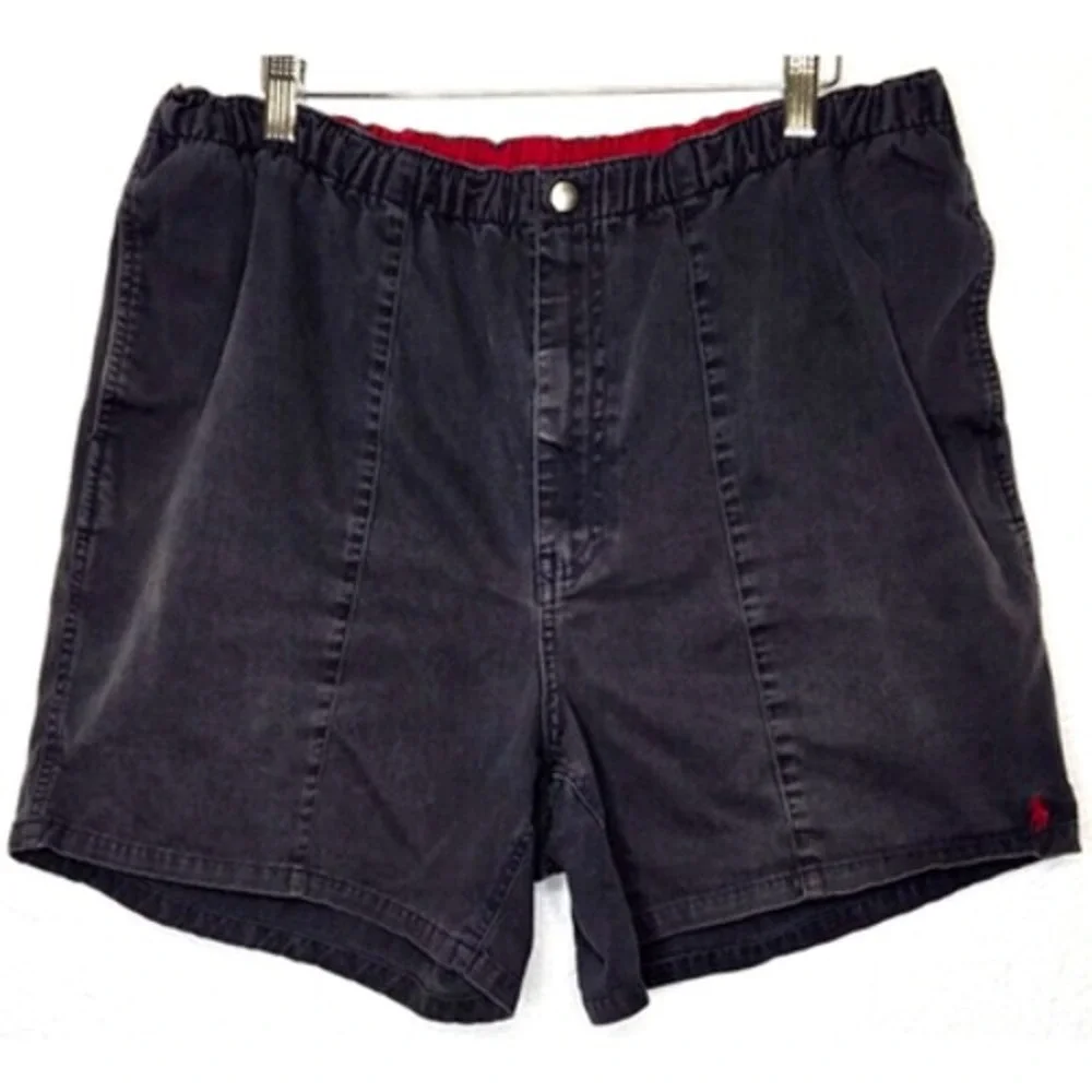 Vintage Polo Ralph Lauren Mens Chino Shorts Large Gray Blue Cotton Elastic Waist