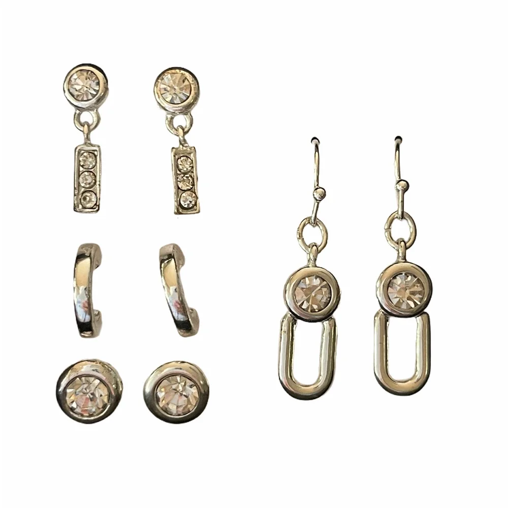 4 pairs of silver tone and‎ rhinestone earrings NIB
