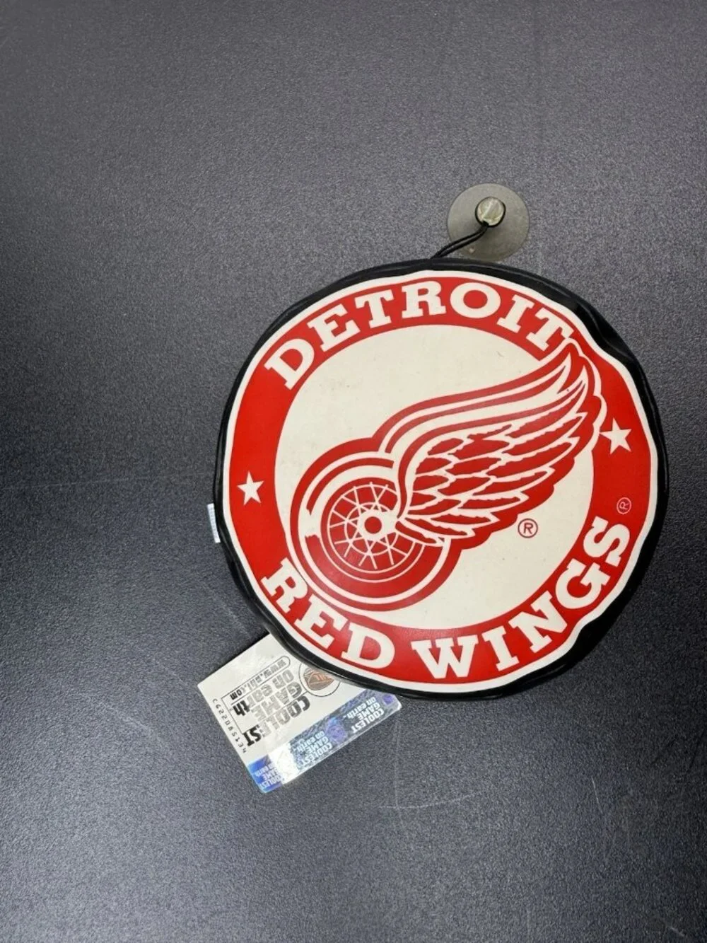 Vintage Detroit Redwings Hockey Puck Stuffed Vinyl Window Hanger Suction Cup