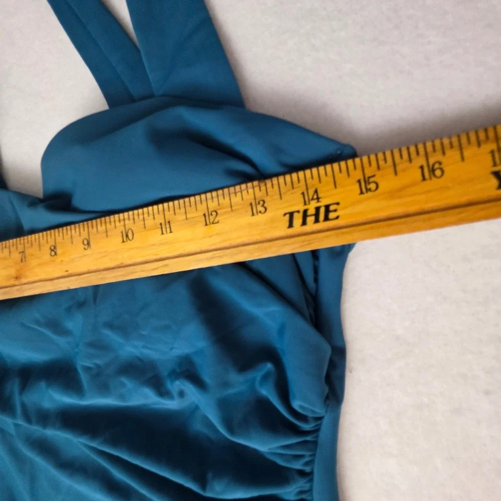 Lands End Womens Teal Draped Ruched One-Piece Swimsuit Size 12 tummy control