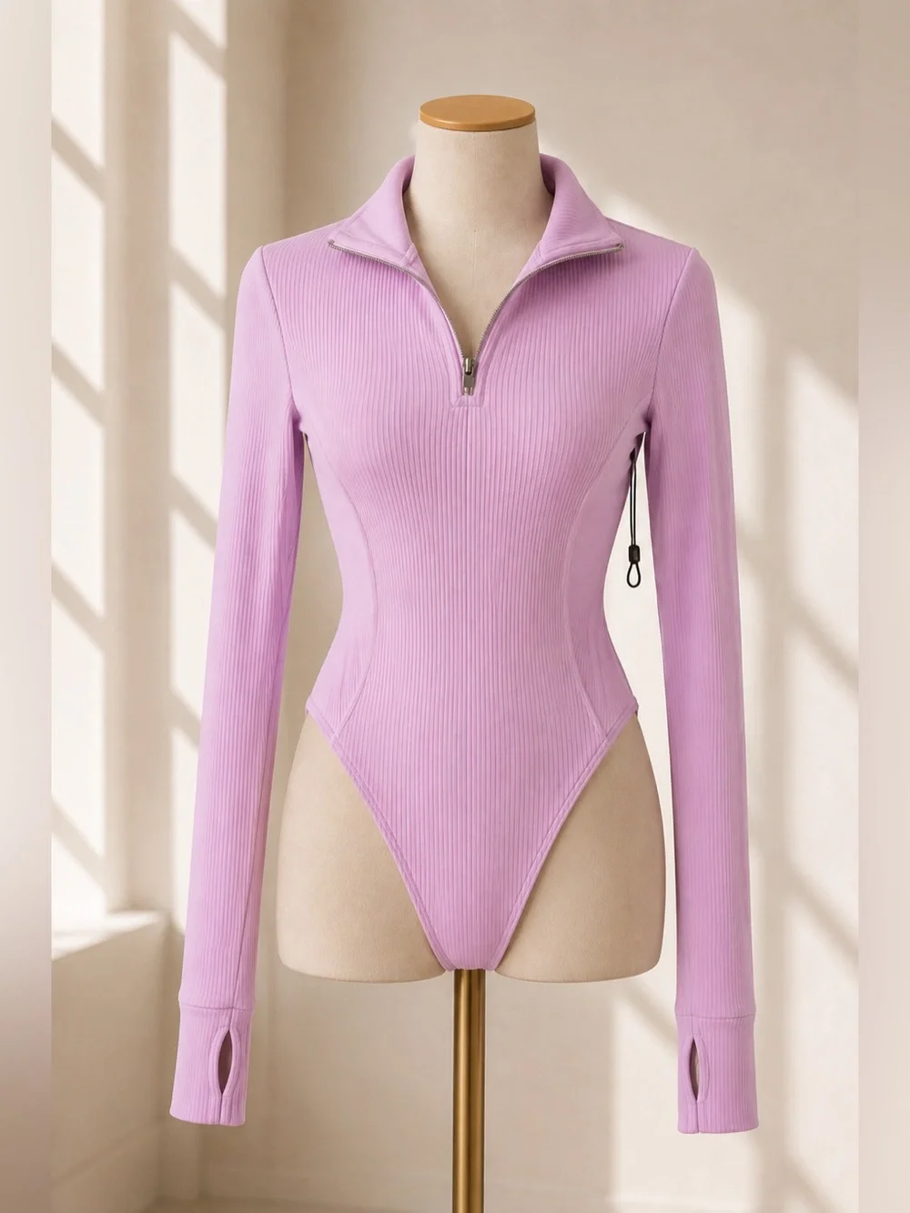 Alo Yoga Rise-Up Long Sleeve Ribbed Bodysuit Sugarplum Pink M NWT