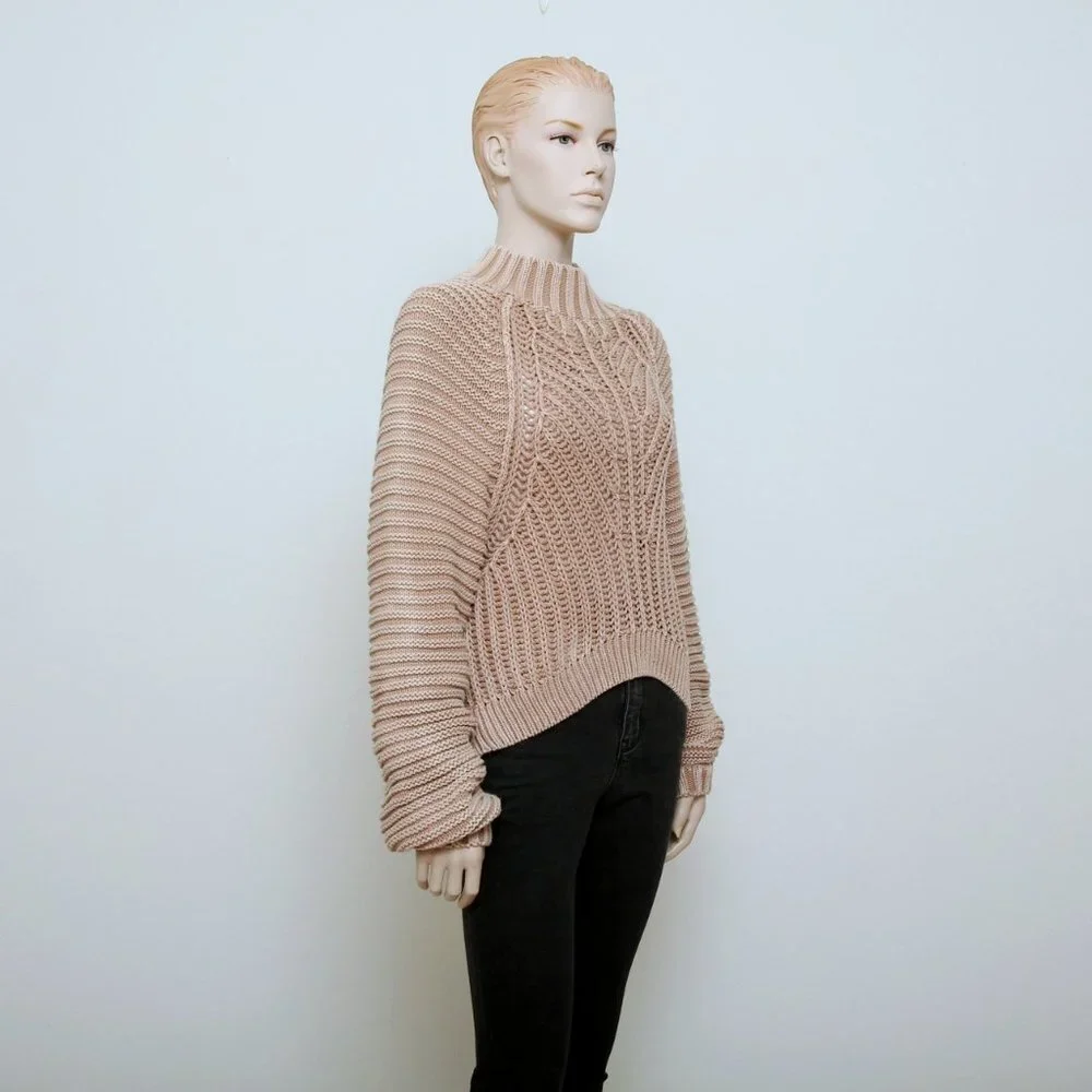 Free People Sweetheart Mock Neck Dolman Sleeve‎ Knit Sweater Tan Women Size SP