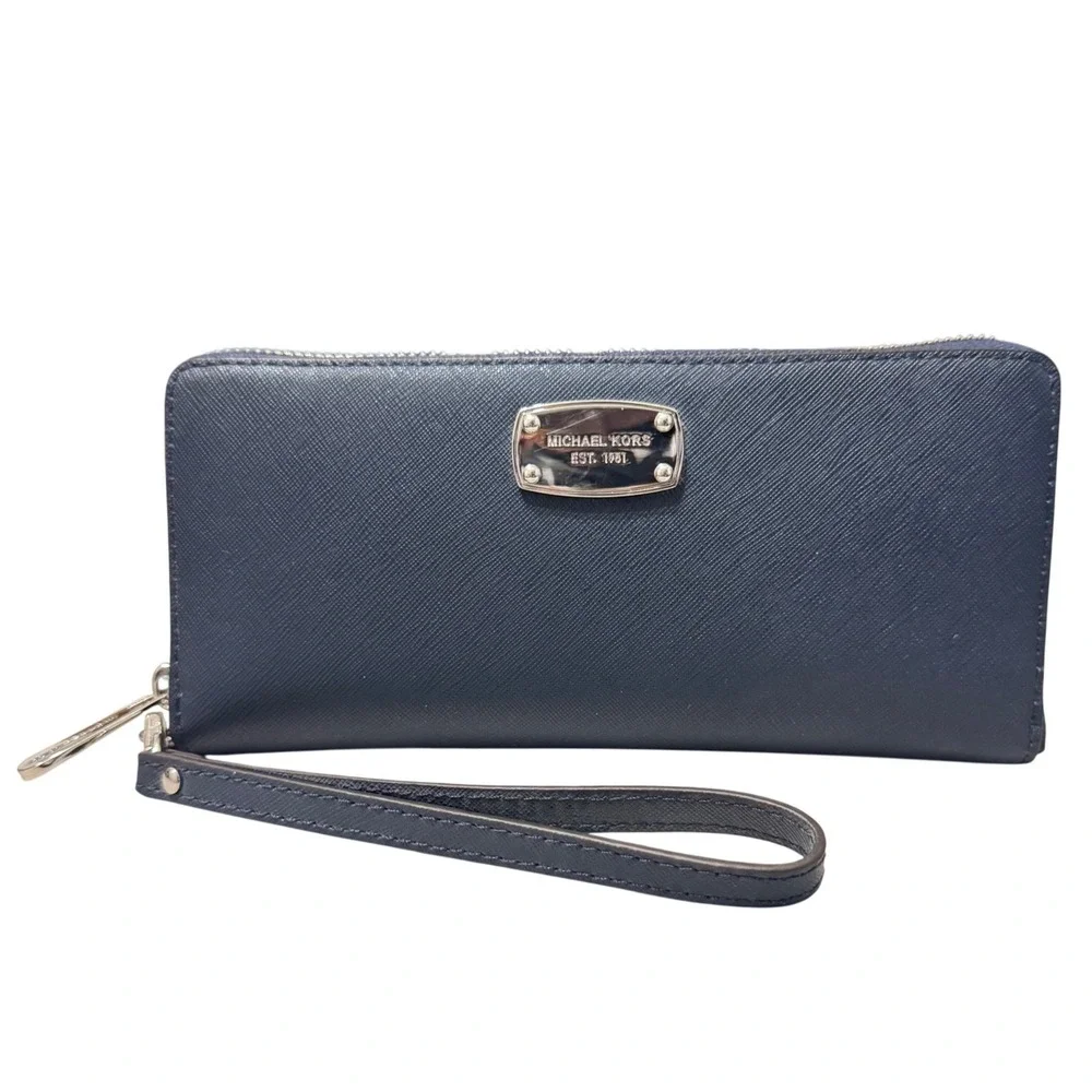 Michael Kors‎ Jet Set Travel Wallet Womens OS Navy Blue  Floral Wristlet