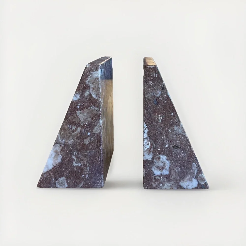 Vintage Pair Of Angular Coral Granite Bookends 4.3