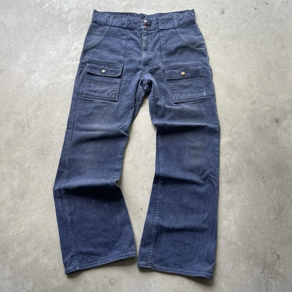 Levis Denim Jeans Vintage 1970's Safari Bush Pocket Bellbottom‎ White Tab Indigo