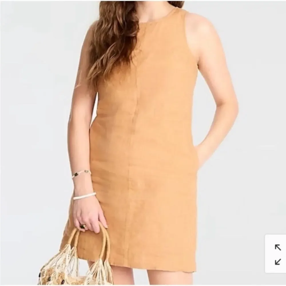 J. Crew Button-back linen shift dress tan brown‎ Sz M