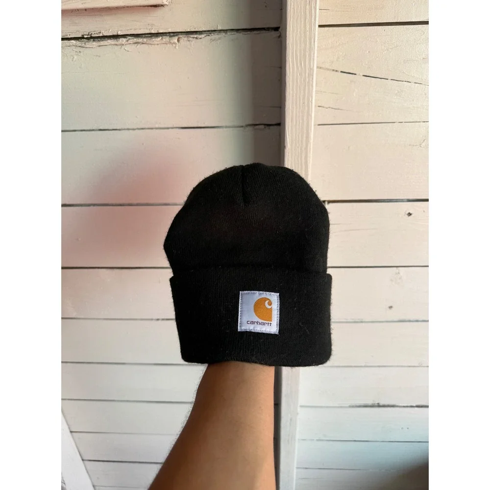 Carhartt A18 BLK Acrylic Watch Hat Beanie Black Rib Knit Logo Patch One Size