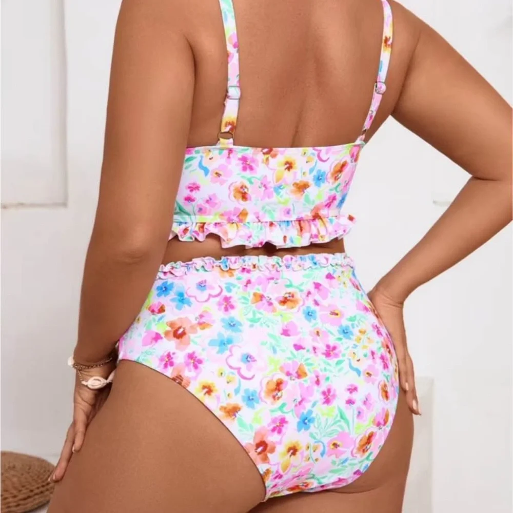 Floral Smocked Two-Piece Swim Set in Pastel Pink
