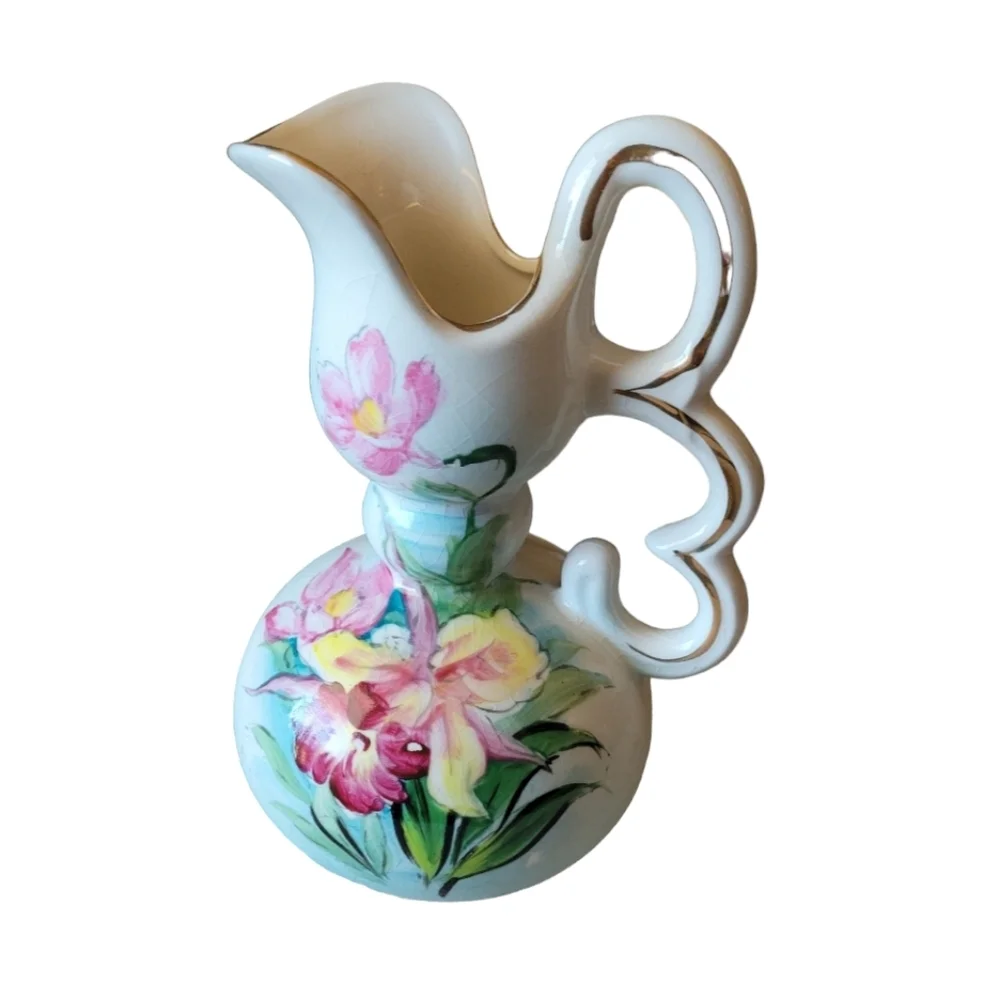 Vintage Ceramic Porcelain Floral Handpainted Vase Pitcher 7.5