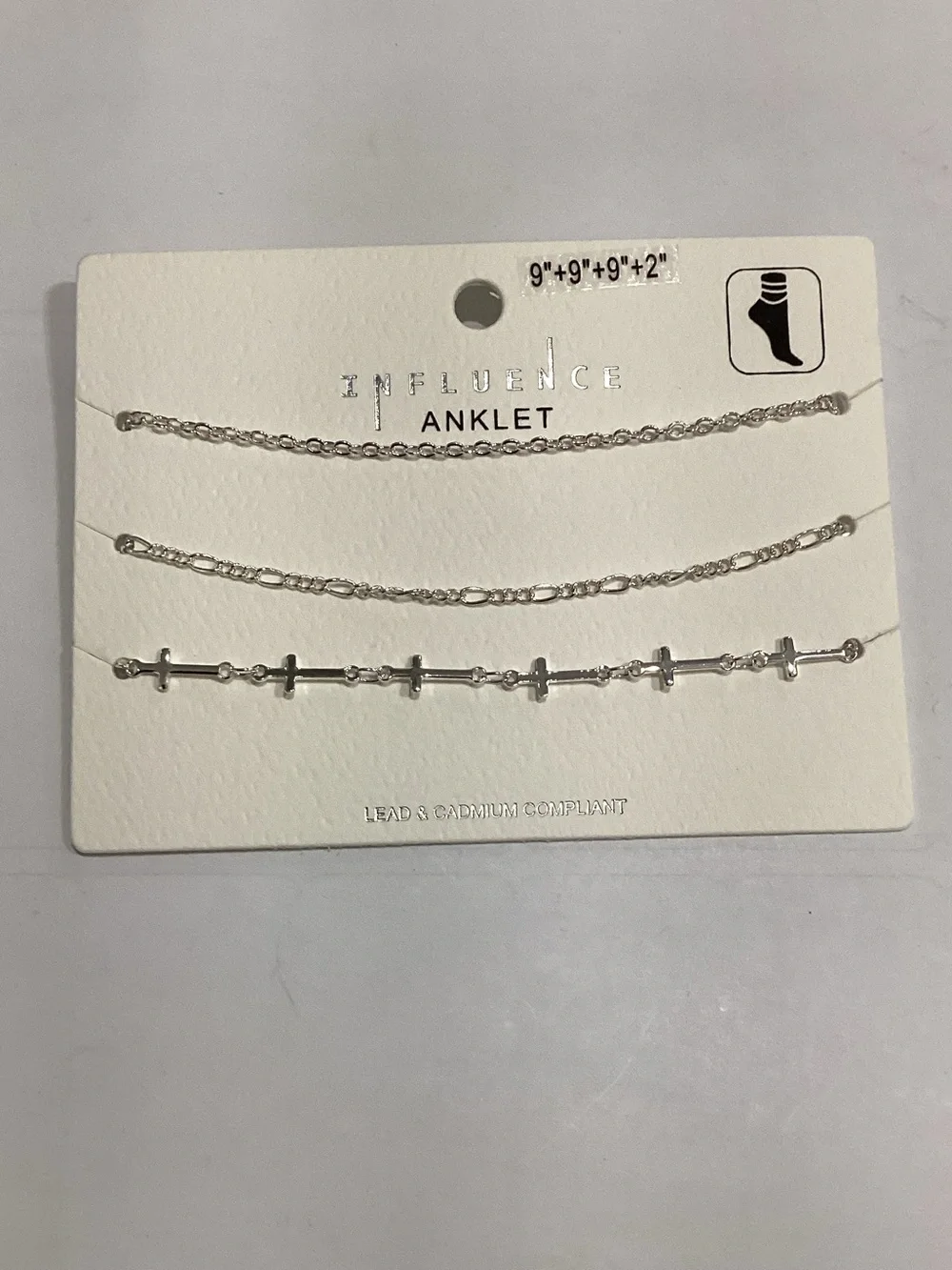 Silver Tone Cross Anklet Set - 3 Pack