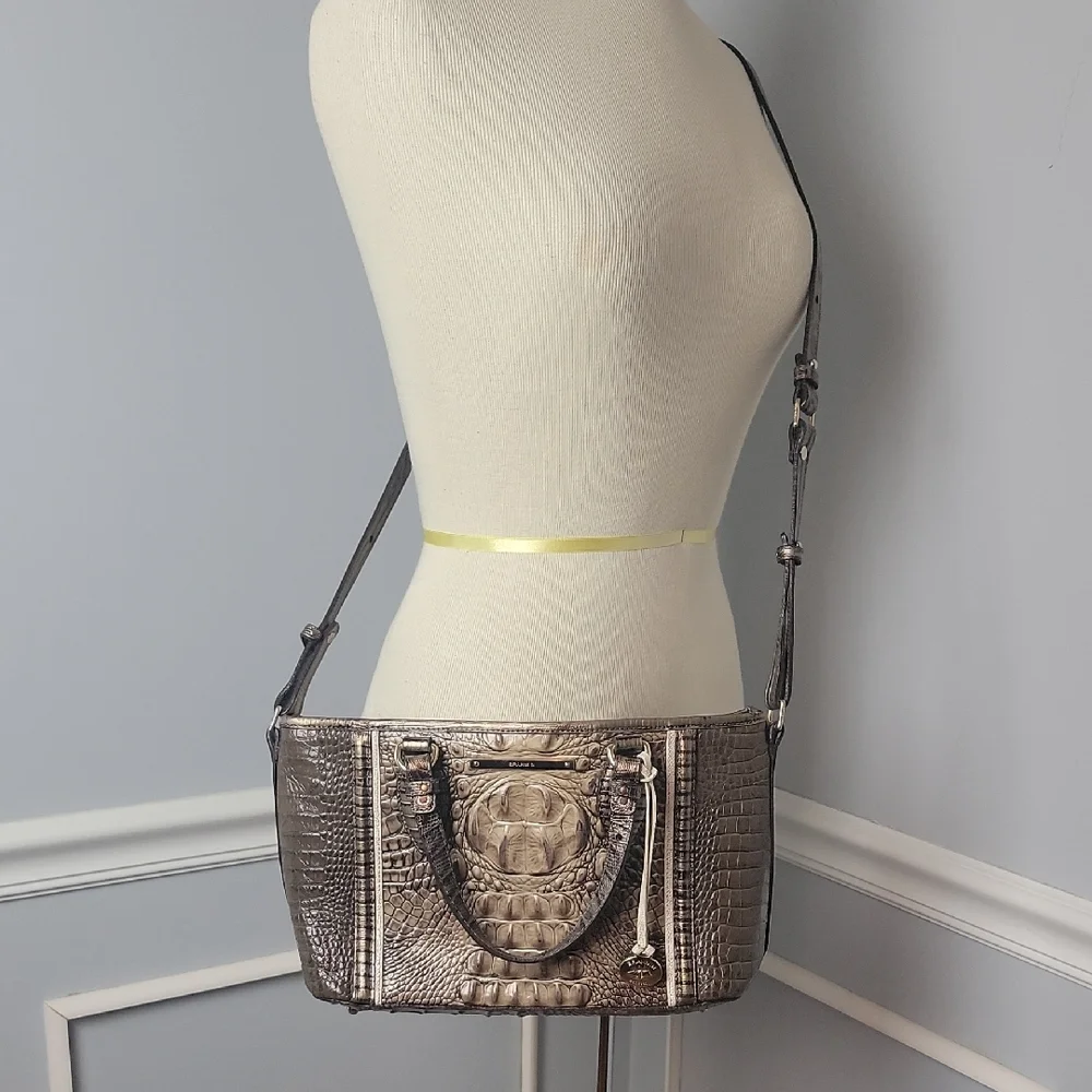 BRAHMIN Mini Asher Elmwood Padua Croc Embossed Convertible‎ Tote Satchel Bag