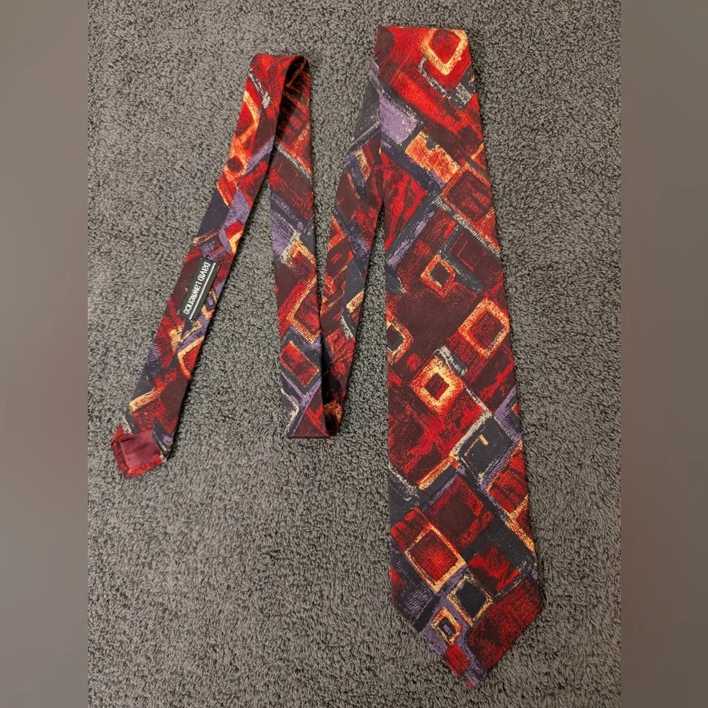 David Lawrence Red‎ and Purple Geometric Silk Tie