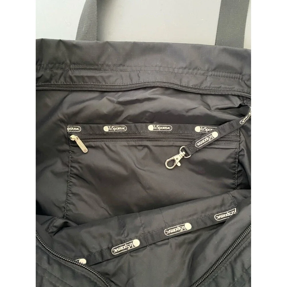 LeSportsac Black Nylon Zip-Front Large Tote Vacation Gym Lightweight Minimalist