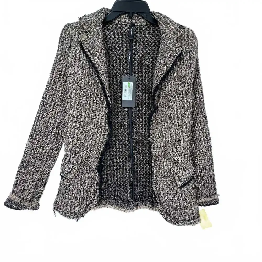Venti6 Tan/Black Woven Blazer | Women’s Cotton-Poly Knit, Size S