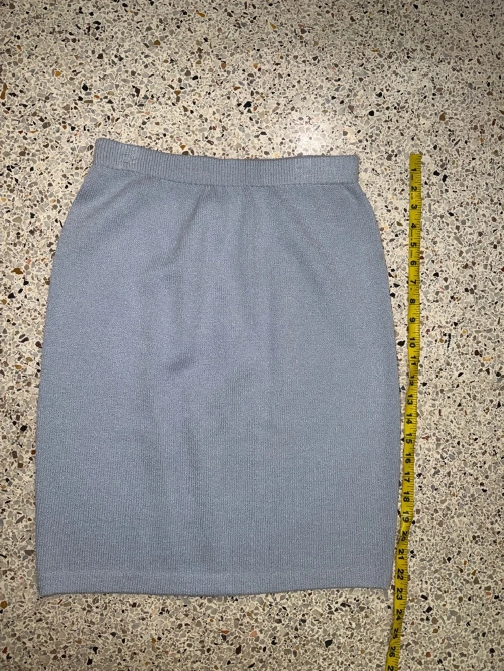 St John Evening Marie Gray ice light blue knit mini skirt 2