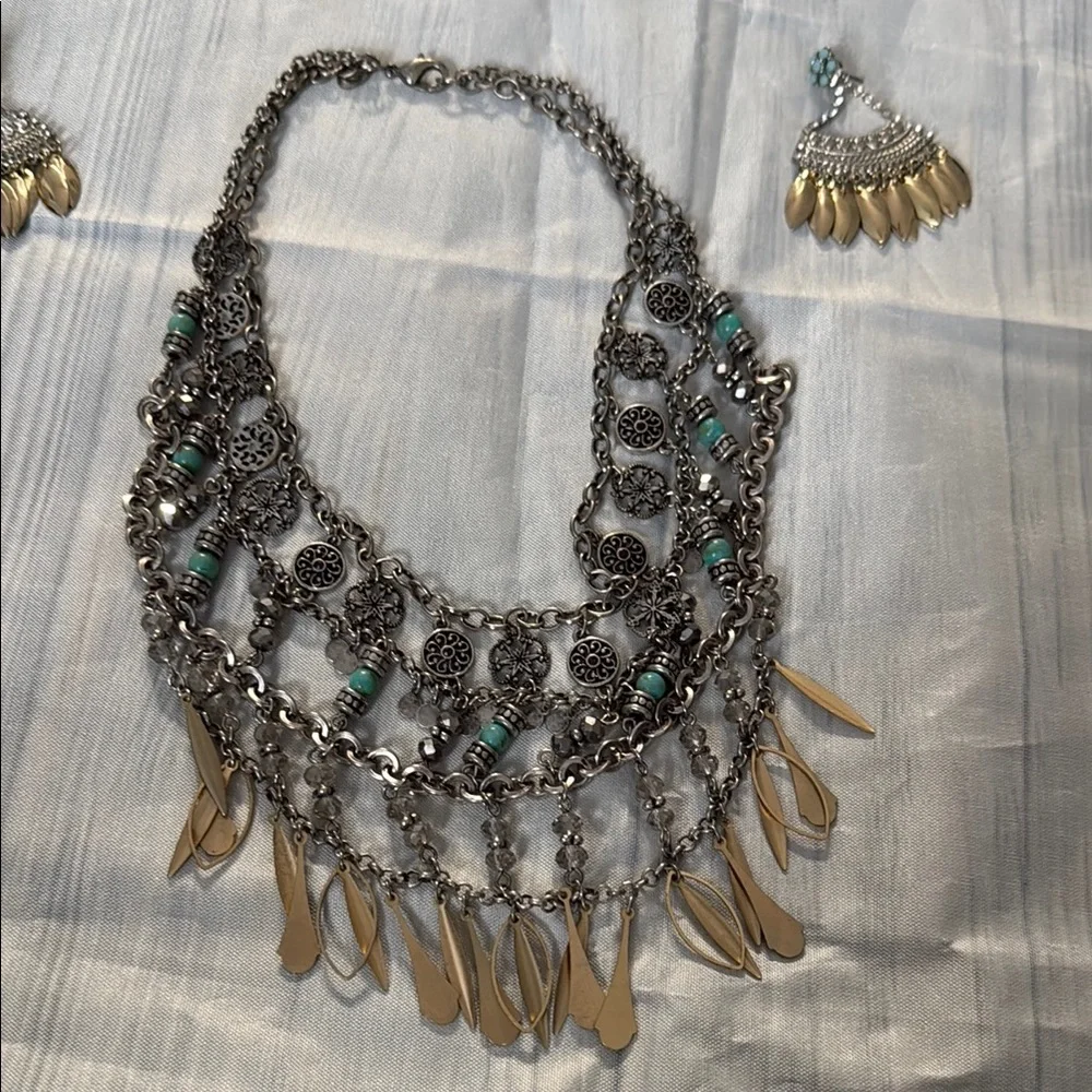 Express Gold and Silver Statement Necklace, OS