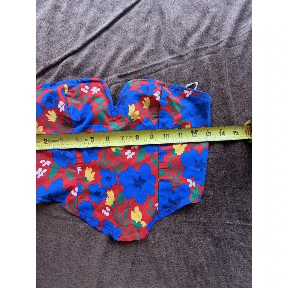 Floral Corset Top Red Blue Yellow Green Smocked 100% Polyester Women