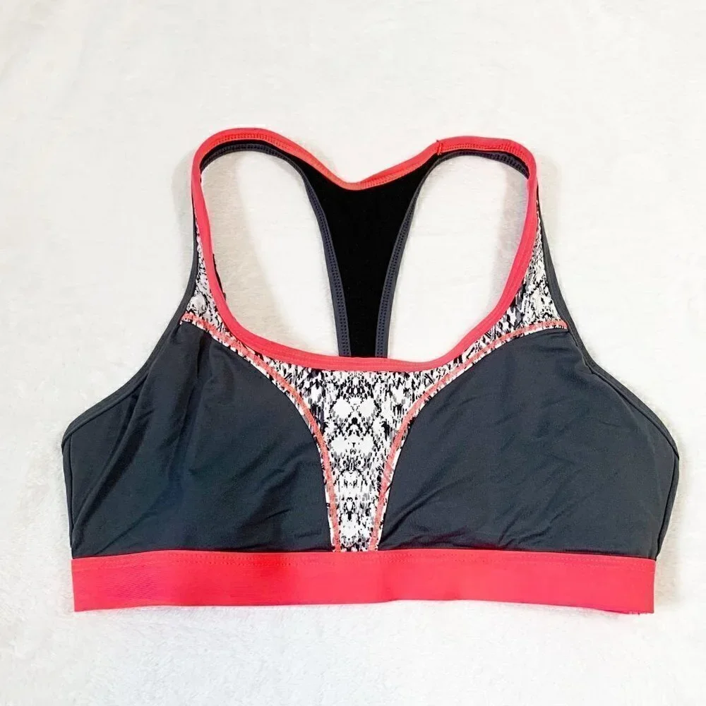5/$25 Athleta Swimsuit Top Womens‎ S Grey Coral Snakeskin Racerback Bikini Top