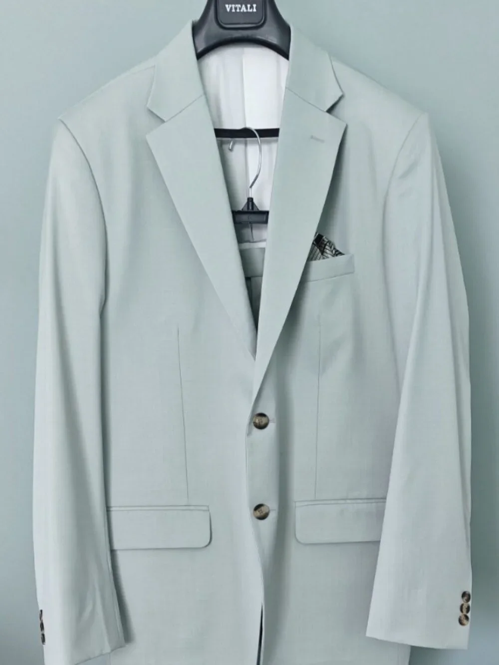 Napolean Stretch Sage Green Wool Suit made by Studio Suits-44L/38W