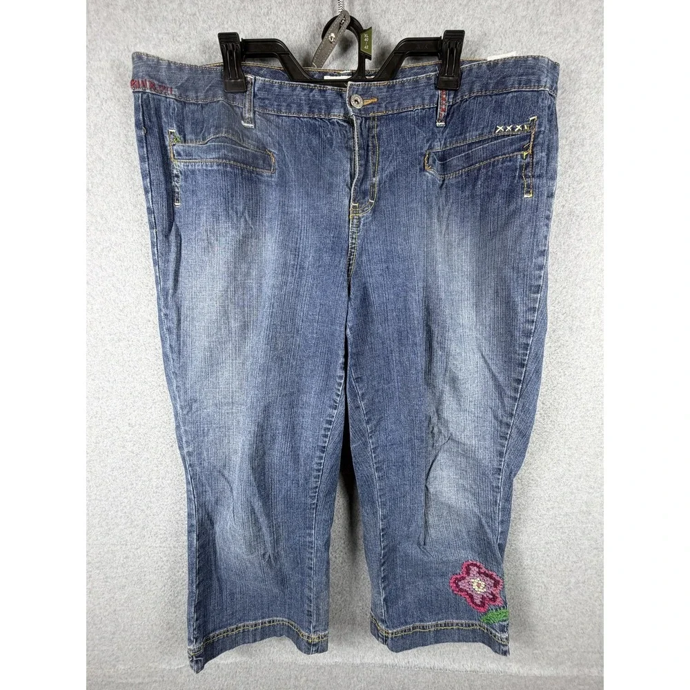 Tommy‎ Hilfiger Jeans Womens 18 Blue Hipster Capri Embroidered Flower Stretch