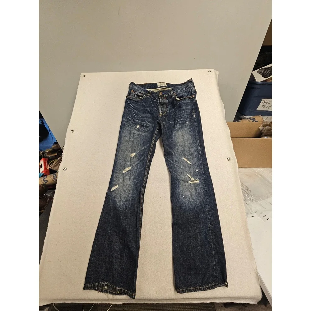 True Religion Ricky Super T Straight Leg Jeans Mens 32 Dark Wash Contrast Stitch