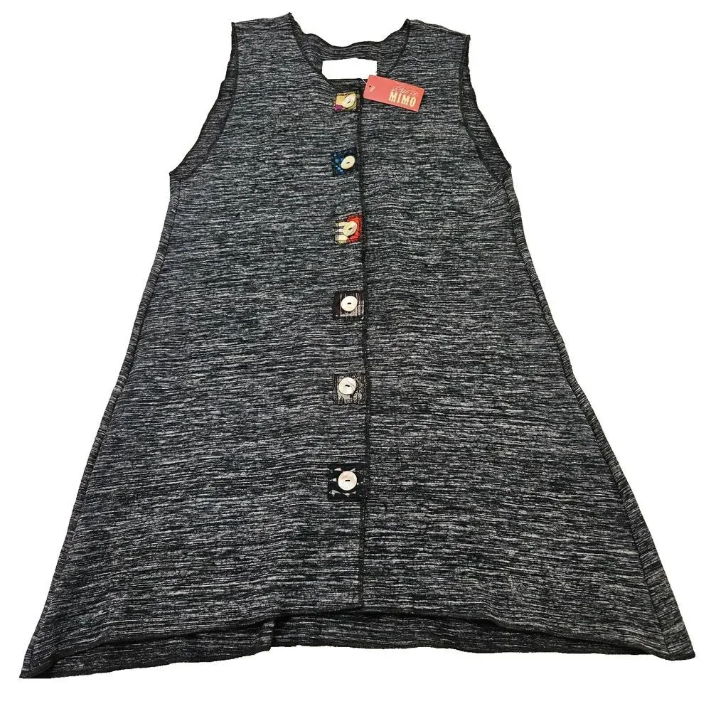 NWT Grau Gray‎ Wool Blend Artsy Button Up Lagenlook Longline Vest Cardigan Sz L