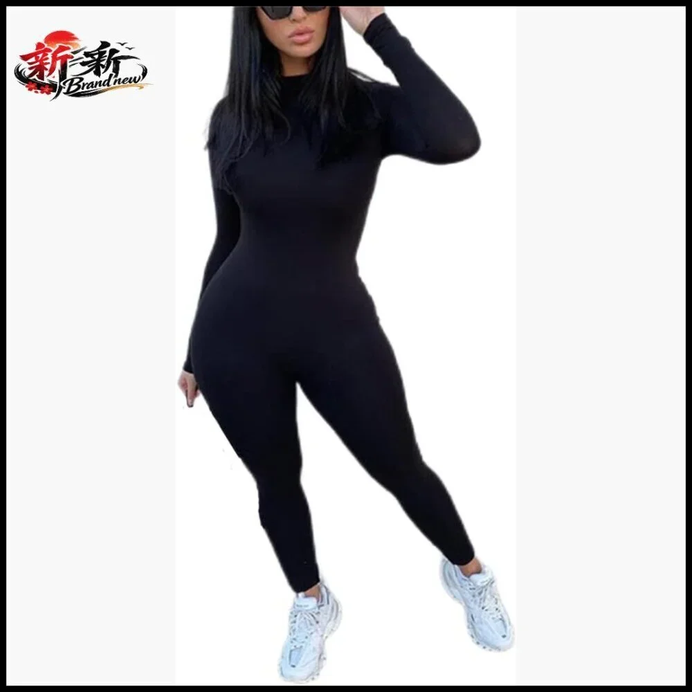 Polyester Long Sleeve Jumpsuit Back Zipper Bodycon Romper Clubwear