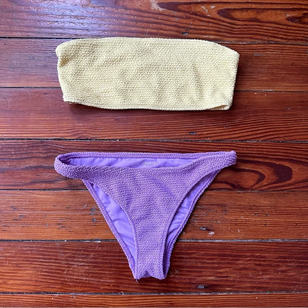 LA Hearts by PAC Sun bikini: Kelsey Scrunch Bandeau & Baja Sports Bottom XS