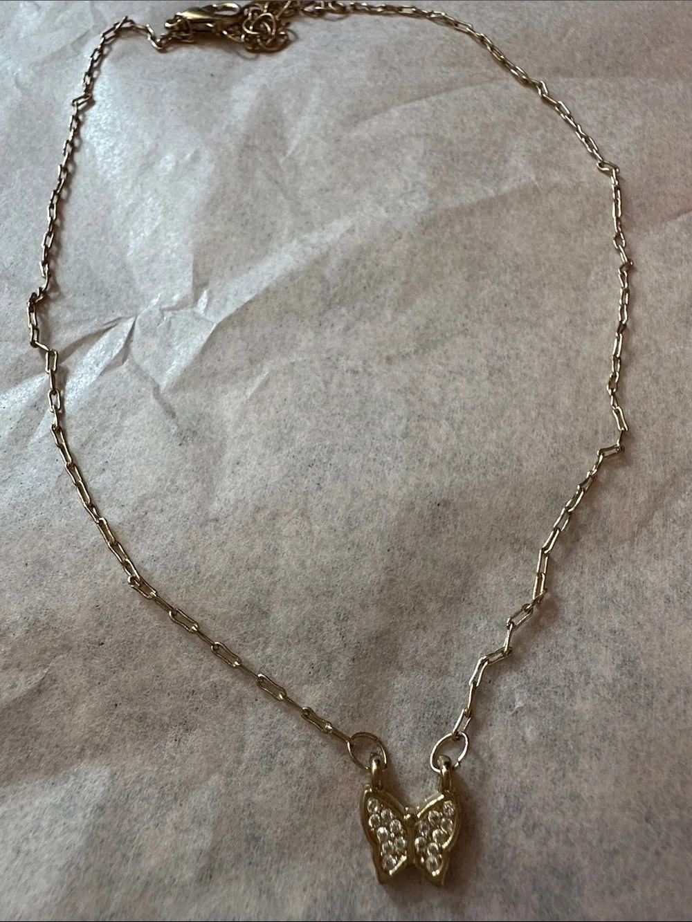 Gold Butterfly Pendant Necklace with Crystal Accents - Women Jewelry