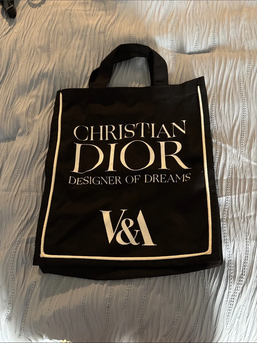 Dior Black Canvas 'Designer of Dreams' Tote with White Trim from V&A museum