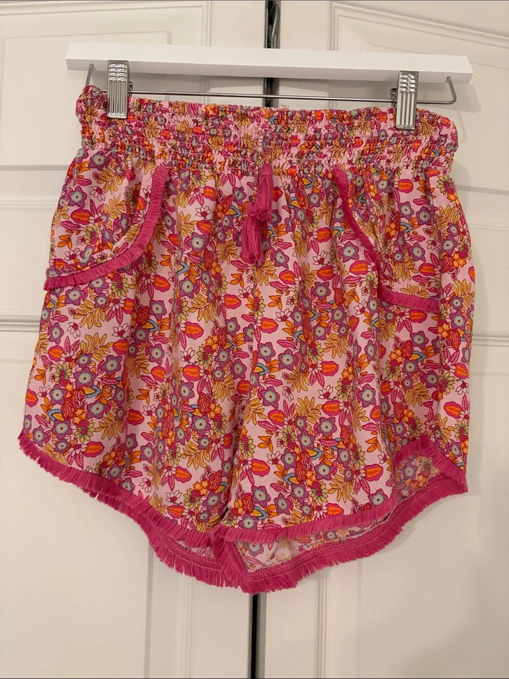 Lounge Shorts Pink Floral Fringe-Trim Lounge Shorts Boho Style Japna - Medium EU