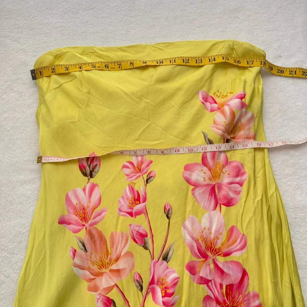 FARM Rio Strapless Yellow Floral Midi Dress