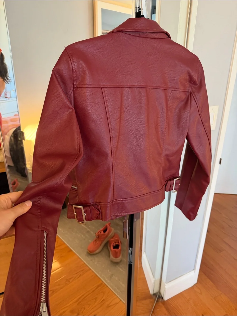 Women’s Red Faux Leather Moto Jacket