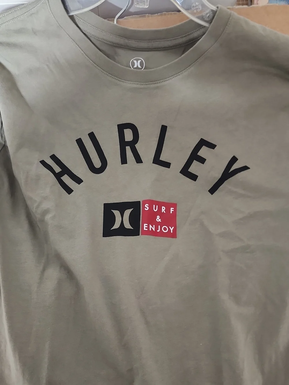 Hurley Gray/Green Short Sleeve Logo Tee with Black and Red Accents