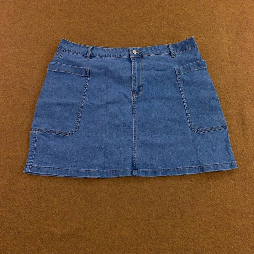 Sidefeel Womens 2XL Blue Stretch Denim Patch Pocket Mini Skirt New
