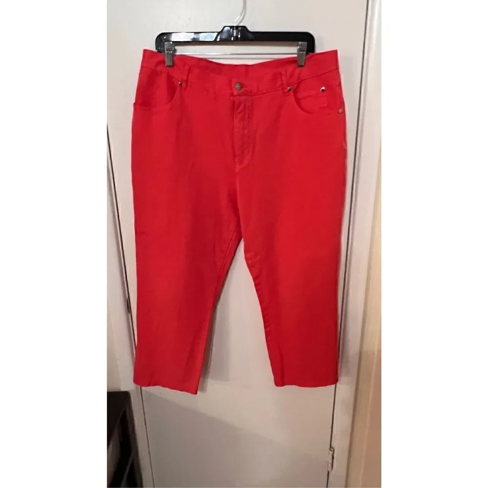 Marble Women's Mid Rise Capri Pants Dark Wash Stretch Casual Red Size 12