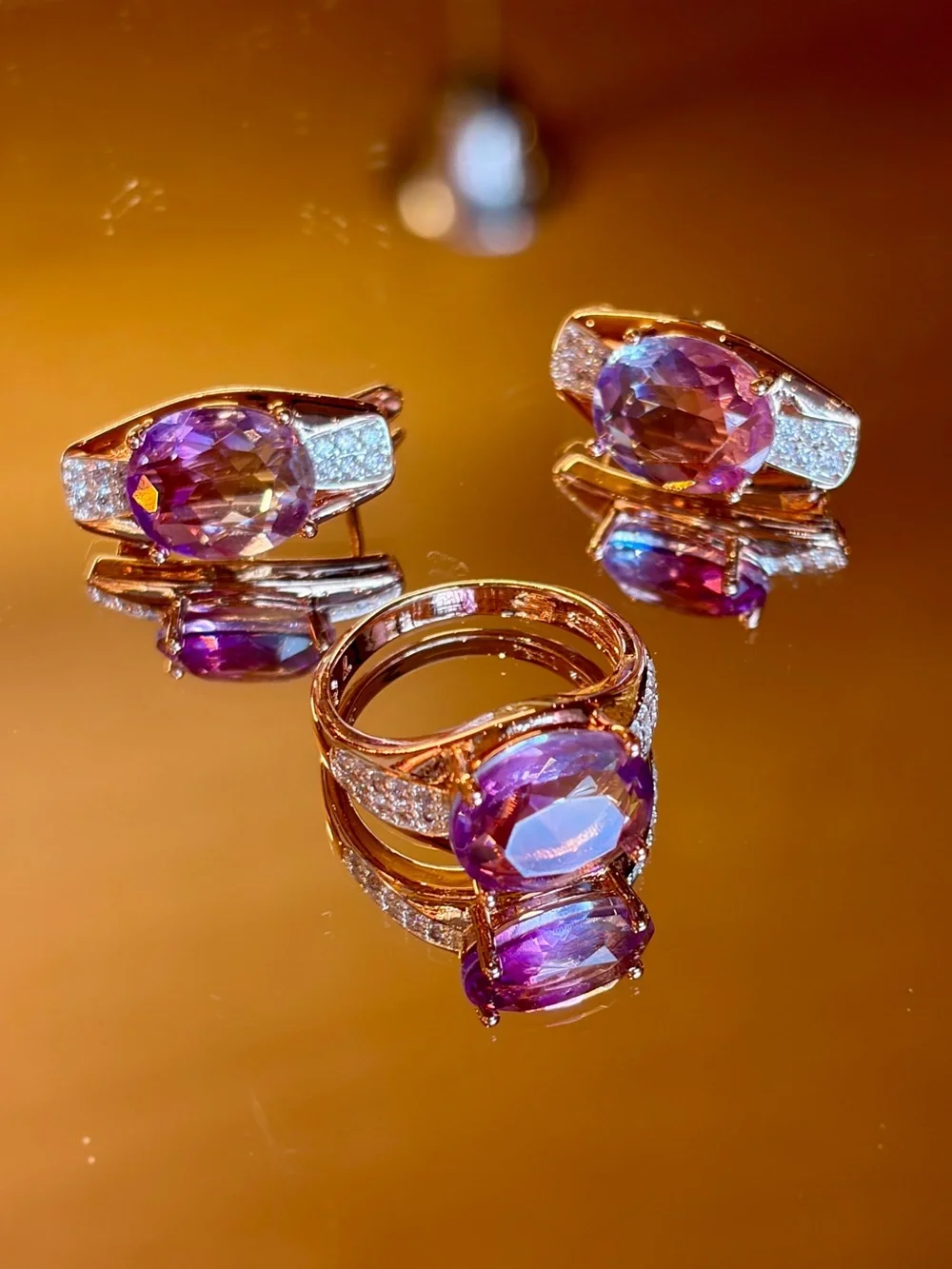 New Rose Gold Plated Pink Tourmaline-Inspired Gradient Jewelry Set ring in 7