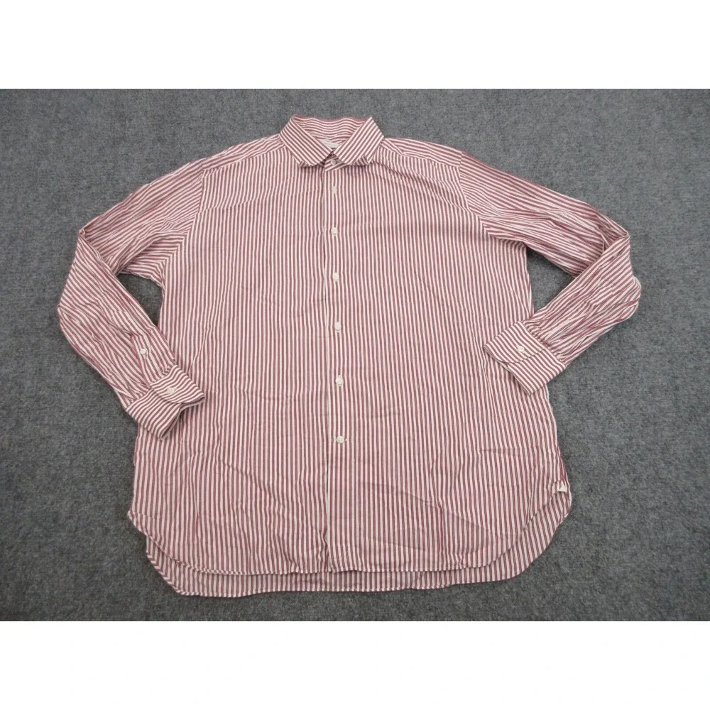 Ermenegildo Zegna Dress Shirt Mens 18 46 Red Stripe Regular Fit Cotton LS