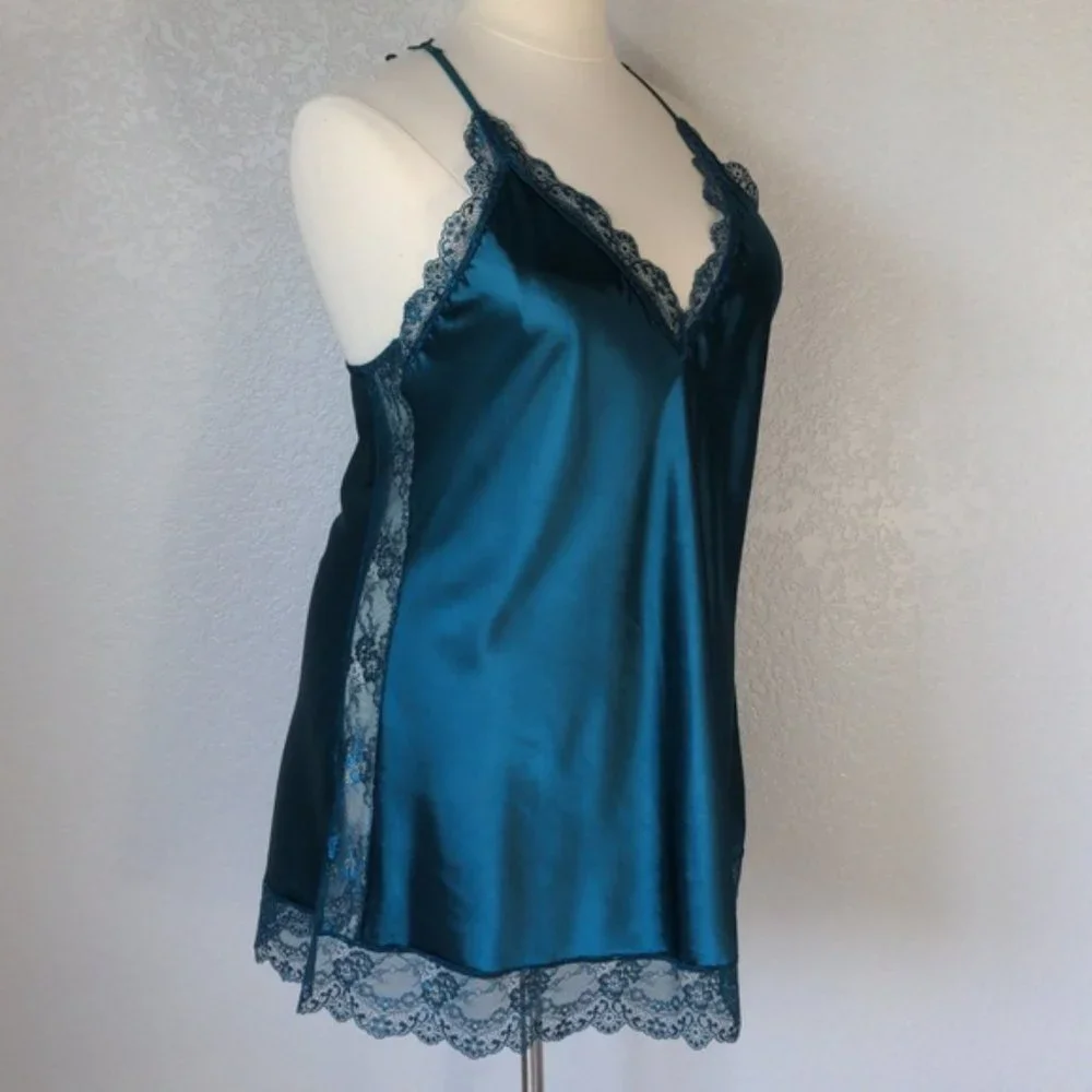 Avidlove XXXL Chemise Lingerie Satin Lace trim Teal Green Racerback