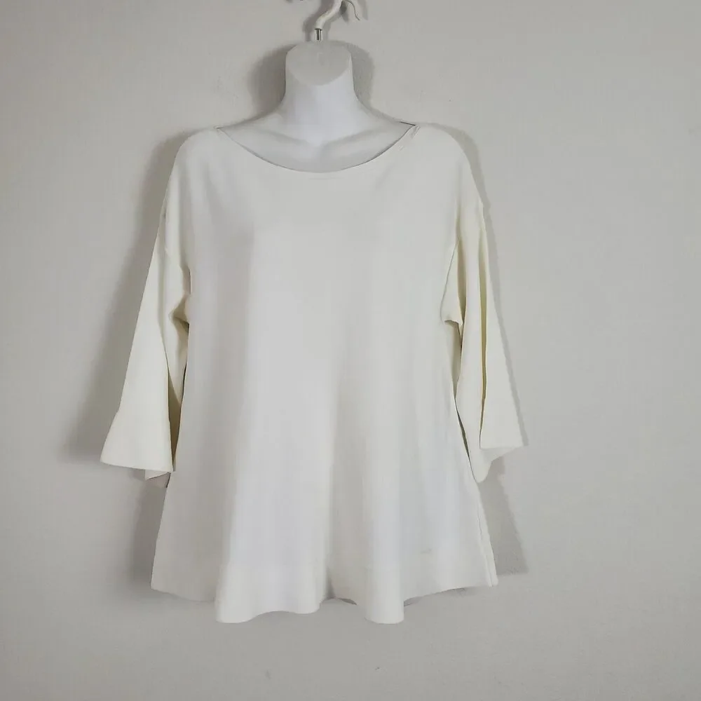 Tommy Hilfiger Women's Sweater Large Ivory Knit Lightweight Basic Minimalist