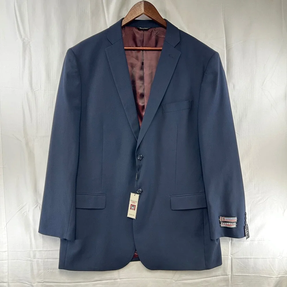 Fellini Uomo Sport Coat Mens 46L Navy Blue Super 140s Wool‎ Blazer SB-2