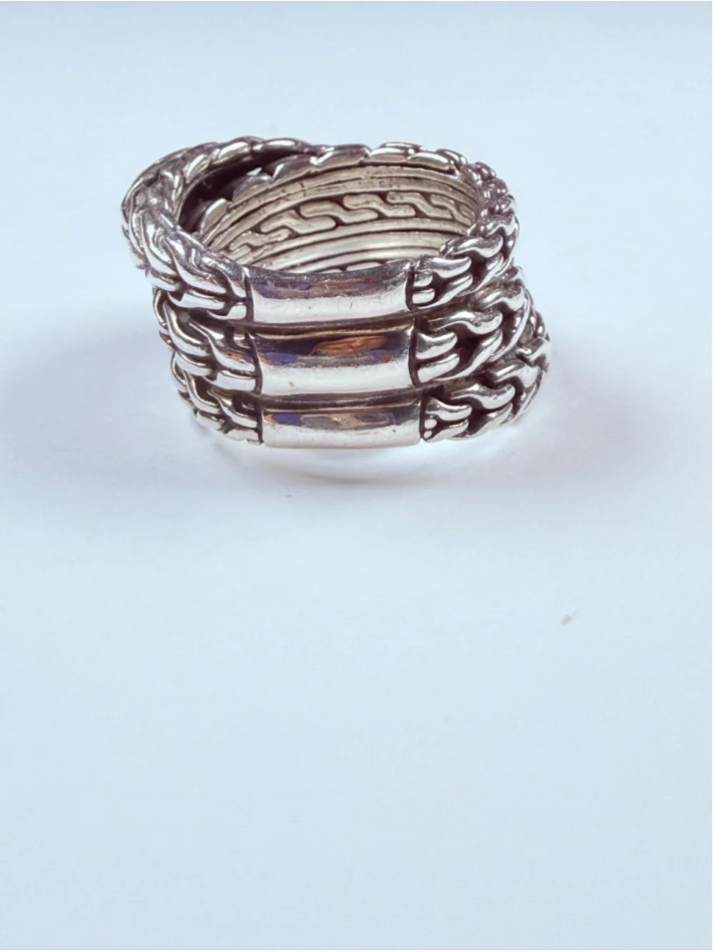 John Hardy Tiga Classic Chain Overlap Wrap 925 Sterling Silver Chunky Band Ring