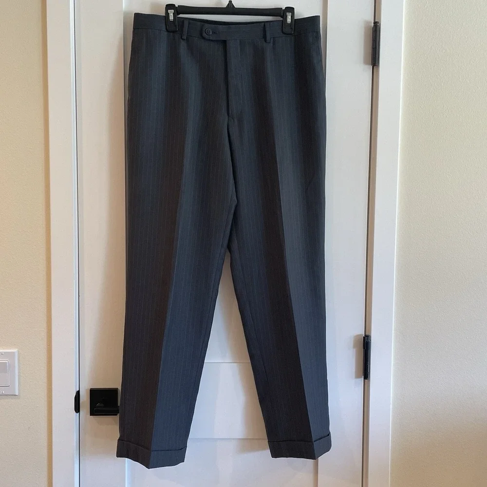 Angelo Rossi Mens Trousers Slacks Pants Suit Gray With Blue Pin Stripe 35 x‎ 30