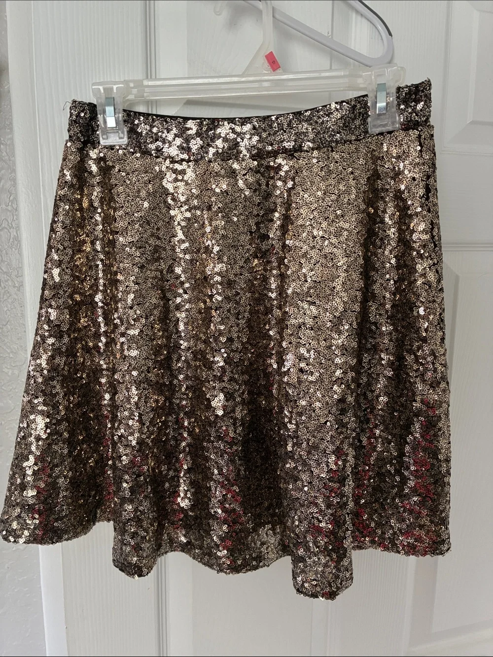 Sequin A-Line Skirt in Metallic Bronze