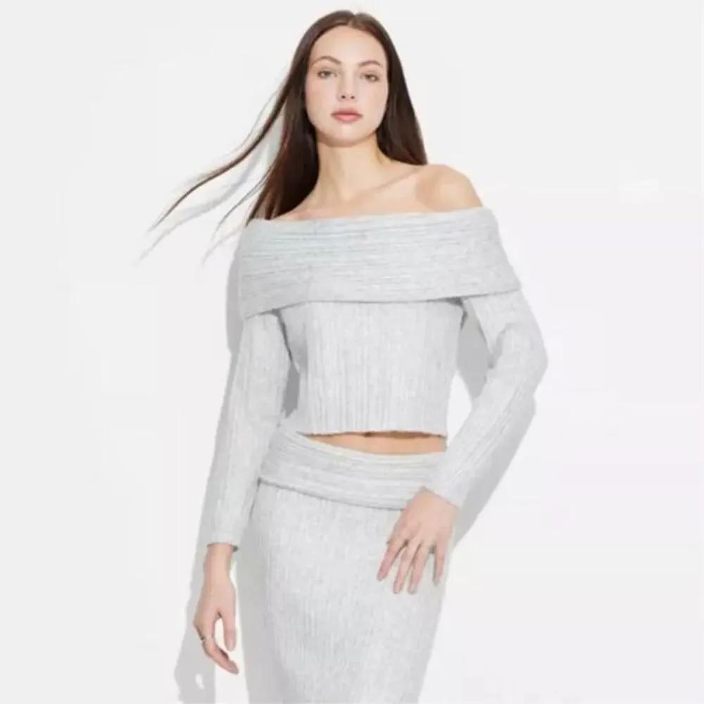 Wild Fable Women's Long Sleeve Off Shoulder Sweater Top Light‎ Gray Size Large