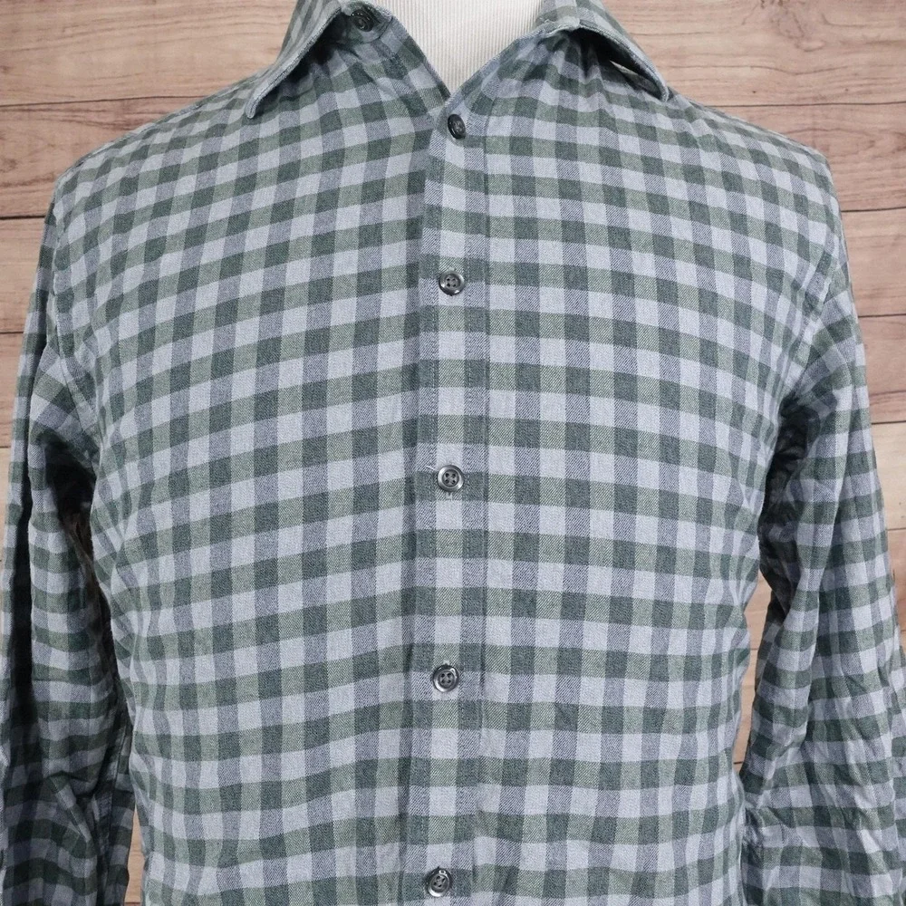 Jos. A. Bank Shirt Mens Medium‎ Green Check Tailored Fit Flannel Button-Up