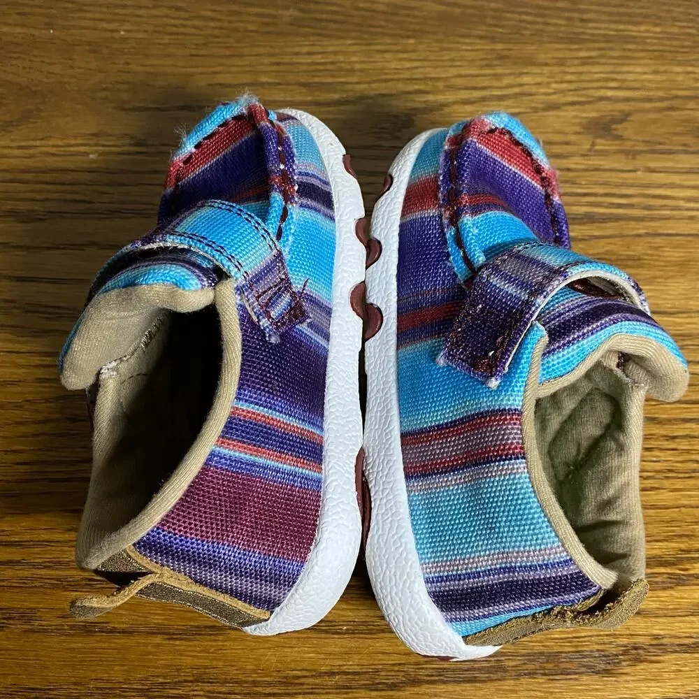 Twisted X Infant 5M Hooey Driving Mocs Multicolor Stripe Pattern Shoes Hook Loop