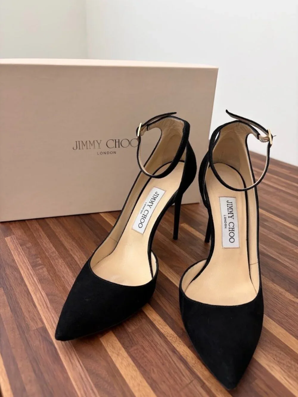 Jimmy Choo Black Suede Lucy 100 Ankle Strap d'Orsay Pumps -Size 36 1/2