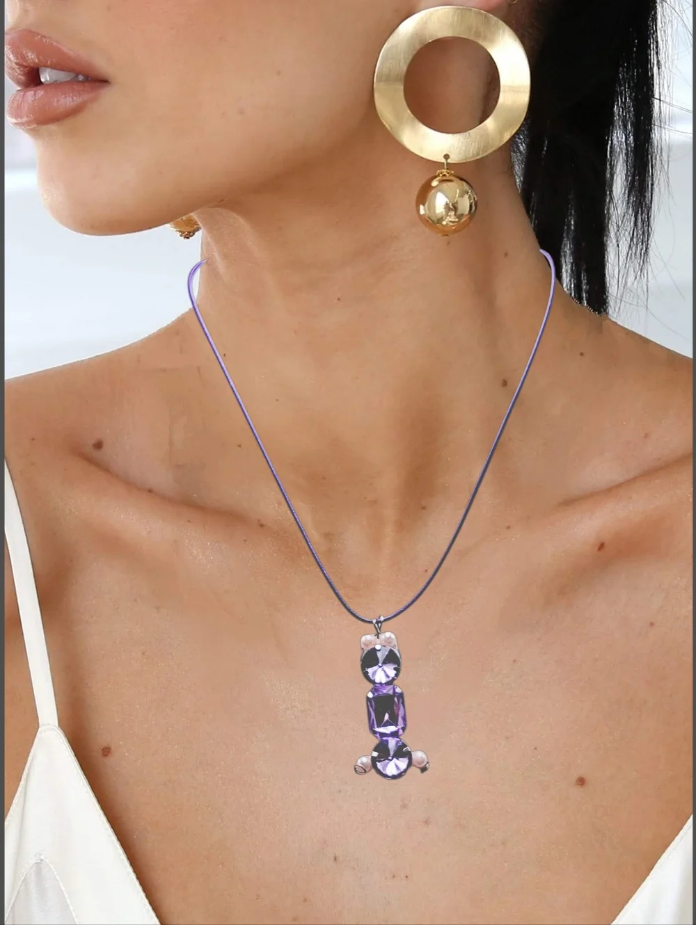 Purple Rhinestones and Pink Beads Pendant on Purpose Cord Necklace. NWOT