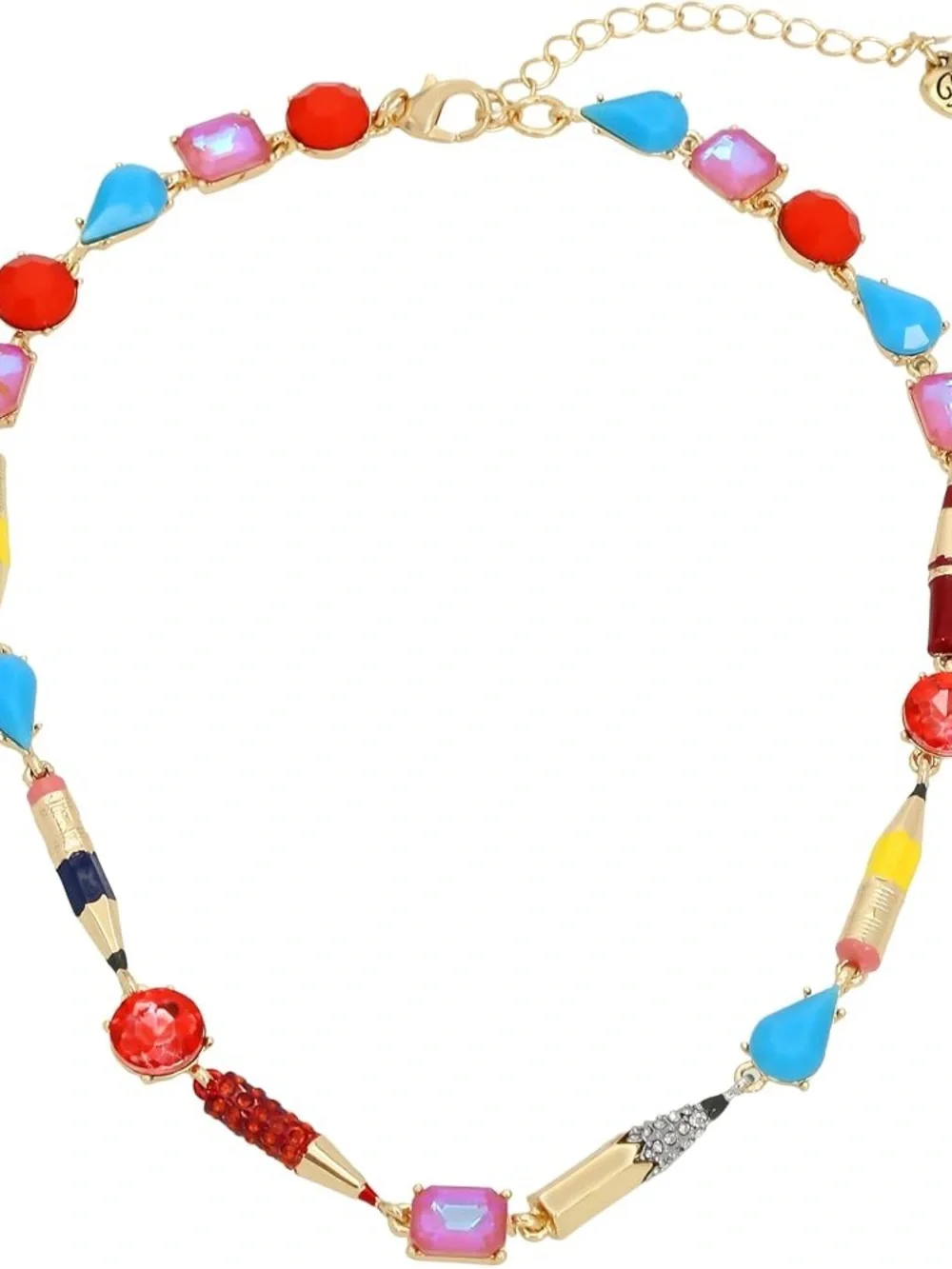 Betsey Johnson Gold-Tone Multicolor Gemstone Pencils School Necklace